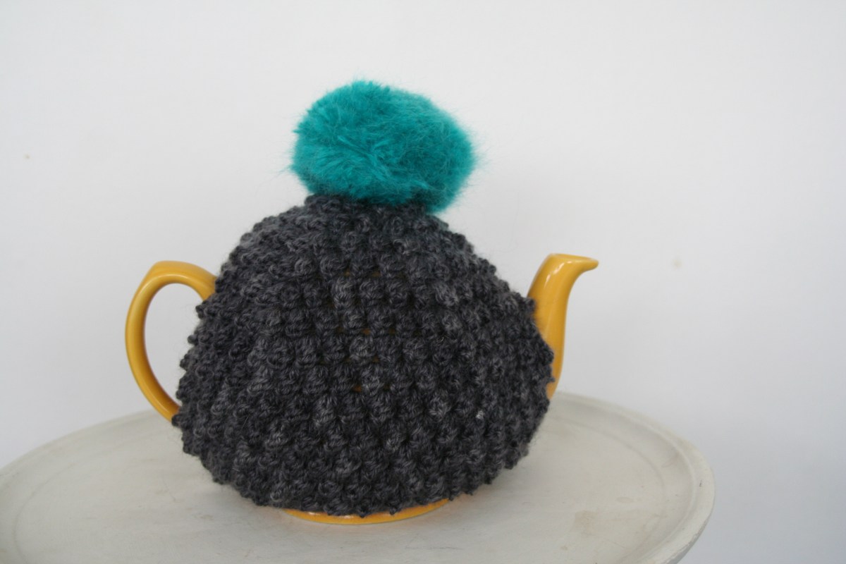 Grey Tea Cosy with pompom